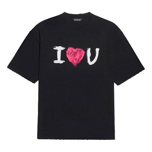 Men's Balenciaga SS21 Love Short Sleeve Black 612966TJVL51070