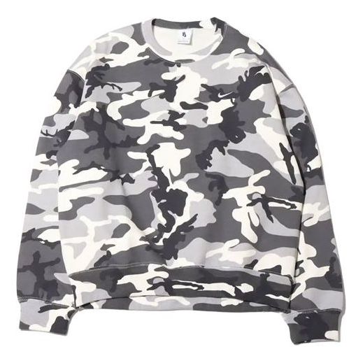 Men's Nike Solo Swoosh Camouflage Fleece Round Neck Pullover Gray DN1256-133