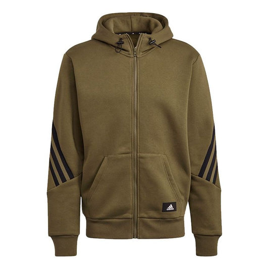Men's adidas Fi Wtr Fz Stripe Sports Hooded Jacket Olive H44177