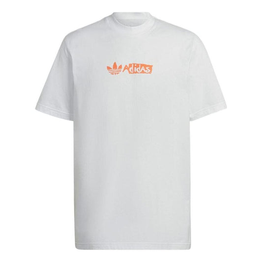 adidas originals Geometry Pattern Printing Logo Round Neck Short Sleeve White HT1658