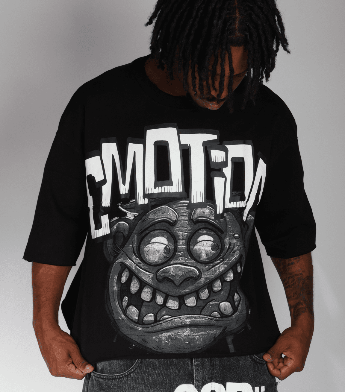 Mixed Emotions Monster Cropped Black Tee