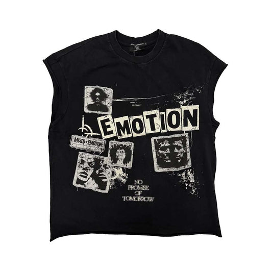 Mixed Emotions Newspaper Sleeveless Black Tee