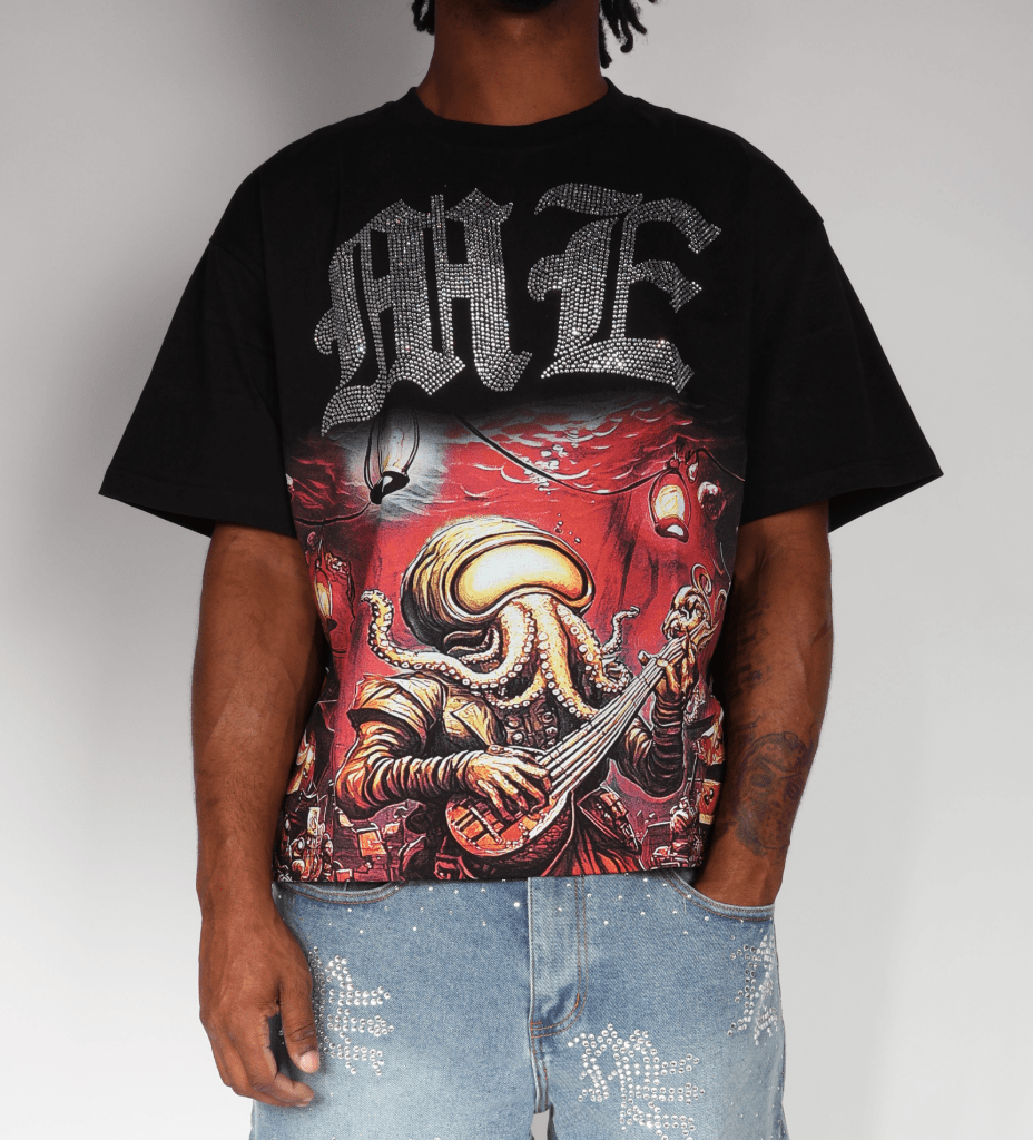 Mixed Emotions Octopus Rhinestone Black Tee
