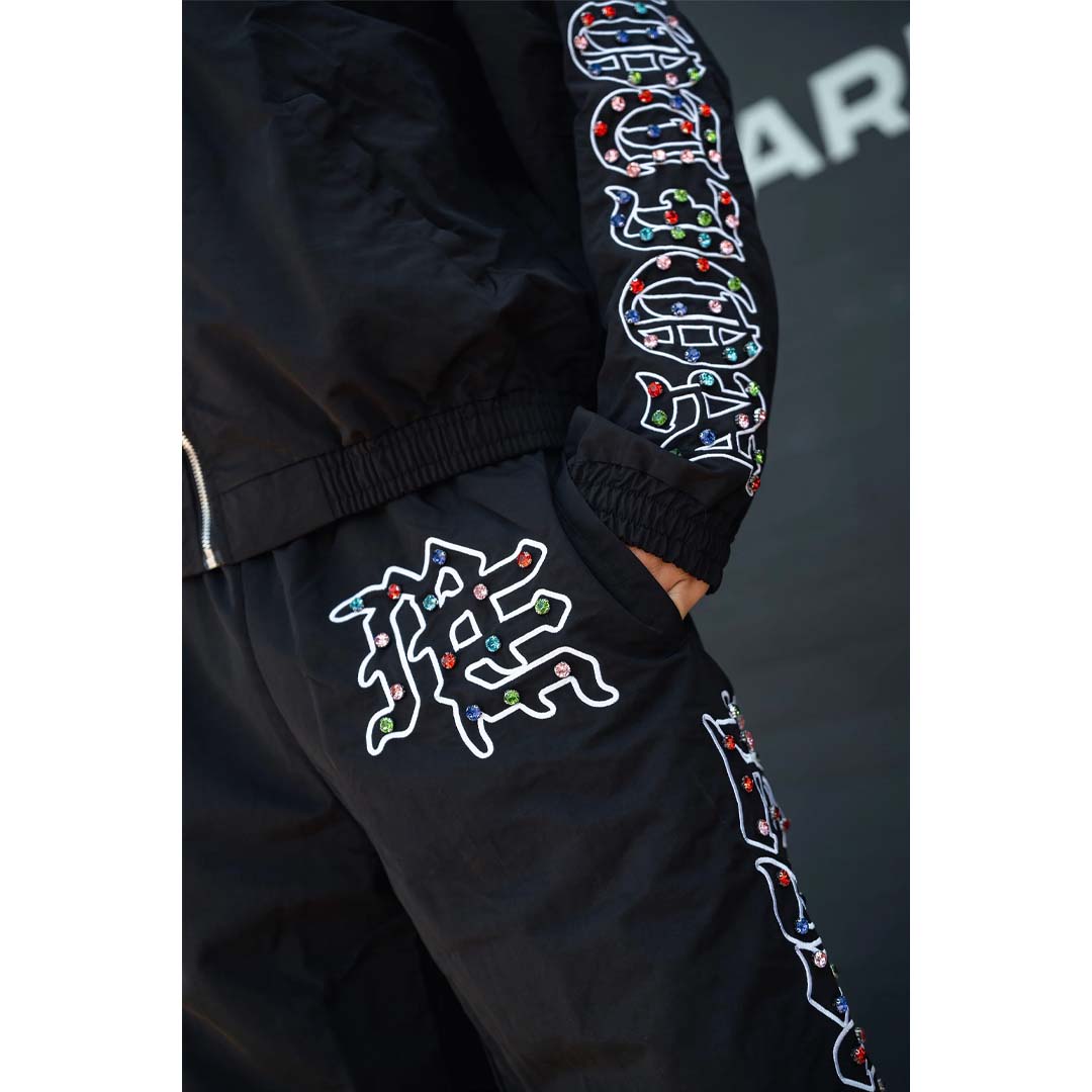 Mixed Emotions Rhinestone Nylon Pants