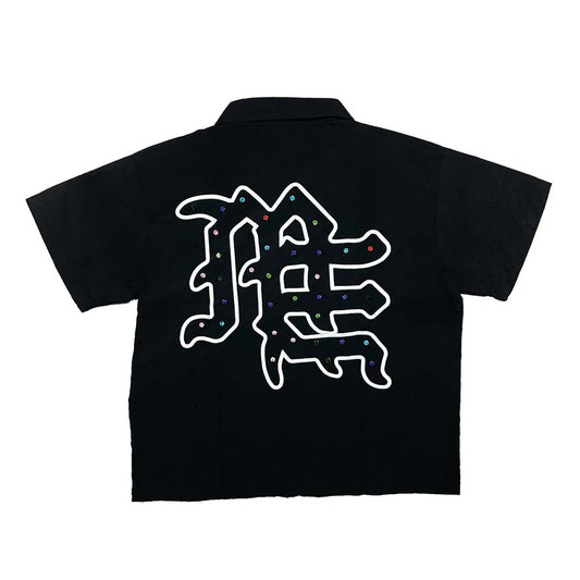 Mixed Emotions Rhinestone Nylon Zip Shirt