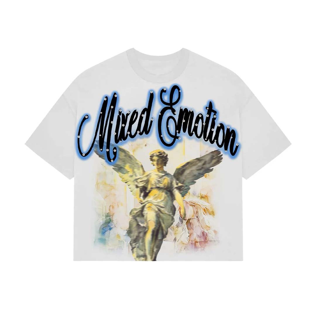 Mixed Emotions White Blue Rhinestone Cropped Tee