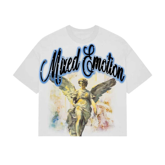 Mixed Emotions White Blue Rhinestone Cropped Tee