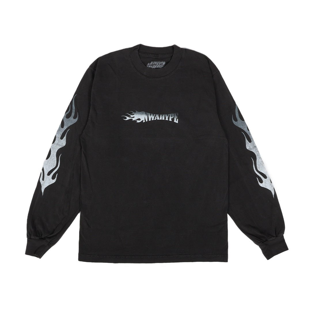 NWA Hype Flames Logo Faded Grey LS Tee
