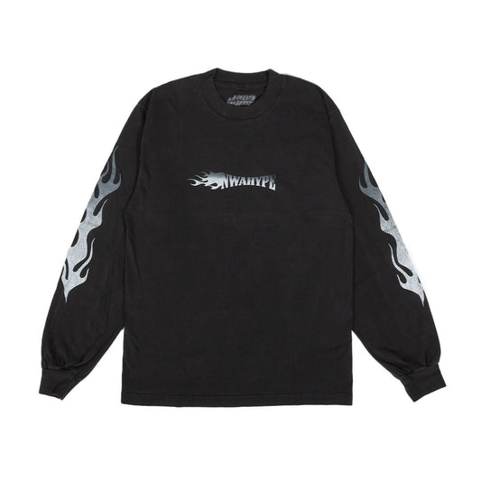 NWA Hype Flames Logo Faded Grey LS Tee