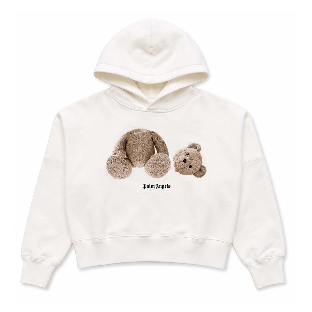 Palm Angels KIDS Bear Hoodie Off White Brown