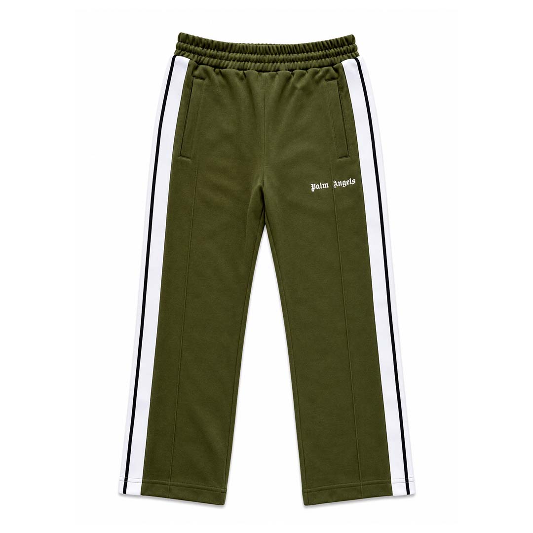 Palm Angels KIDS Classic Logo Track Pants Military Green White