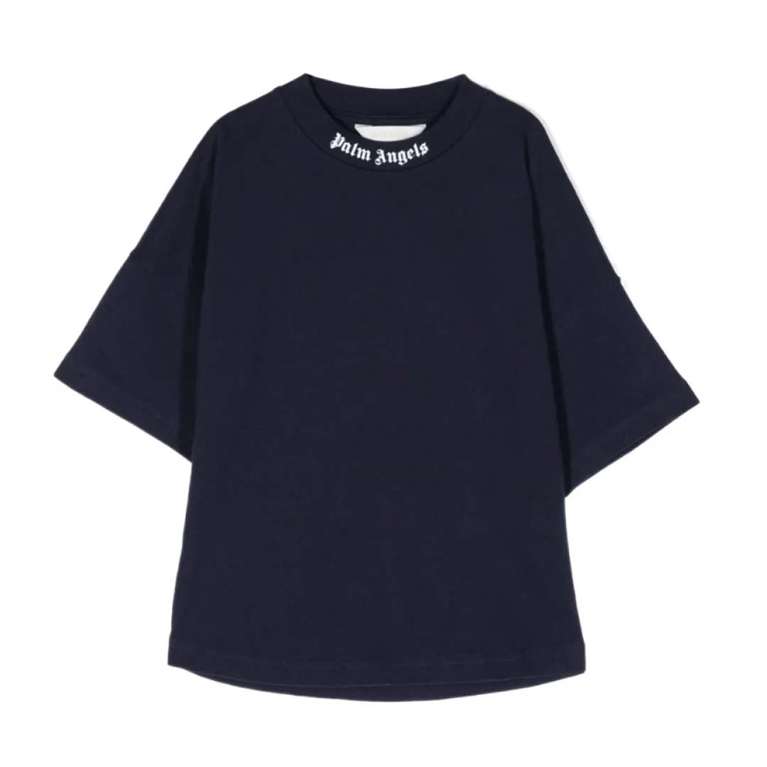 Palm Angels KIDS Classic Over Logo S/S Navy Blue White