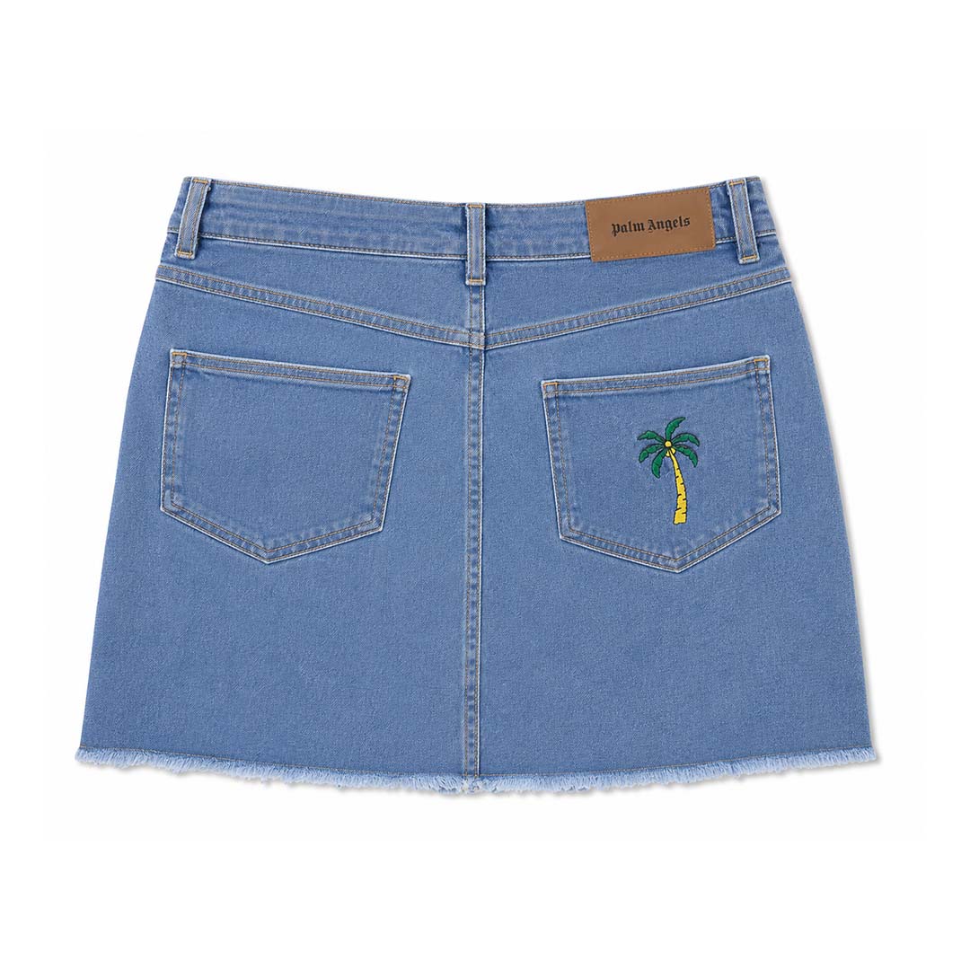 Palm Angels KIDS Denim Skirt Light Blue Green Palm Tree
