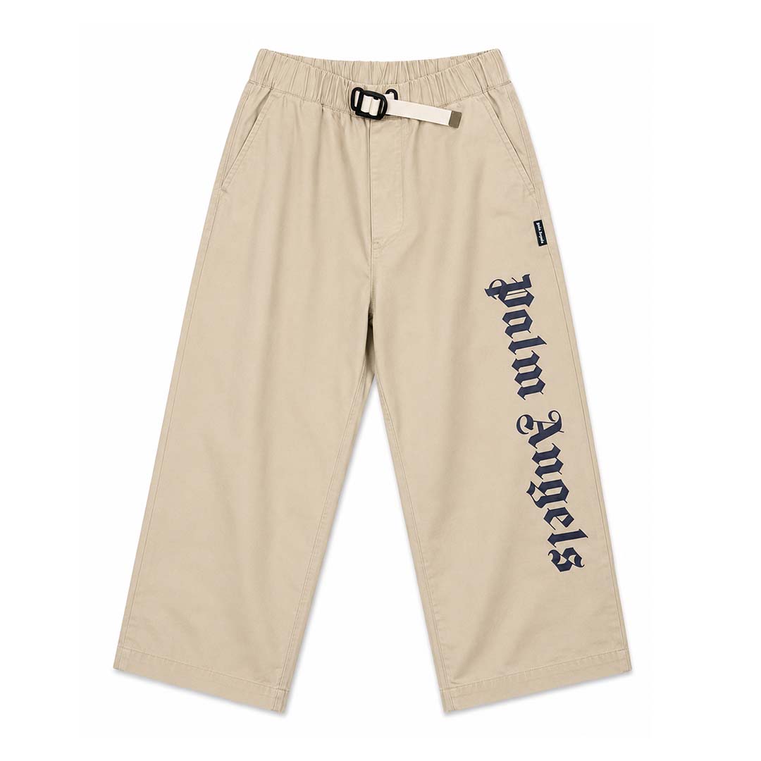 Palm Angels KIDS Drill Pants Beige Navy Blue