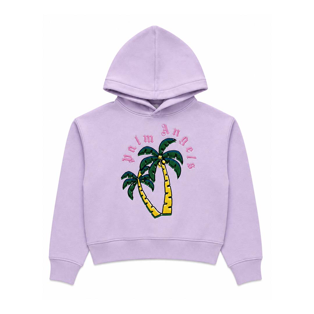 Palm Angels KIDS Hoodie Fleece Palm Tree Lilac Purple Green