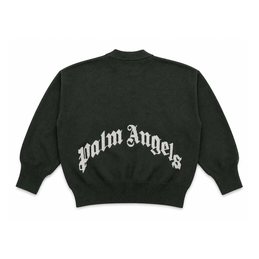 Palm Angels KIDS Logo Knit Sweater Military Green White