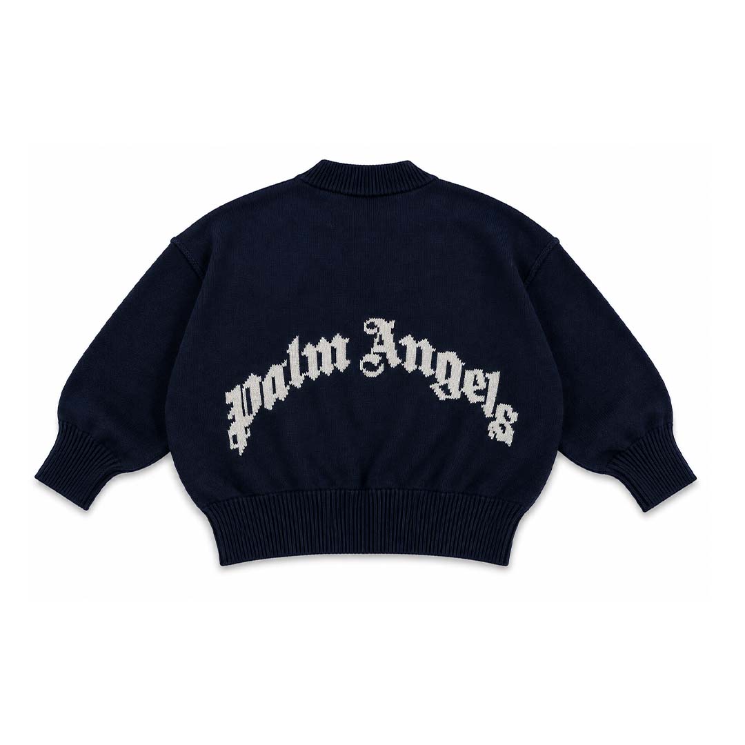 Palm Angels KIDS Logo Knit Sweater Navy Blue White
