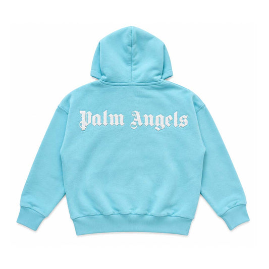 Palm Angels KIDS Over Logo Cotton Zip Hoodie Light Blue White