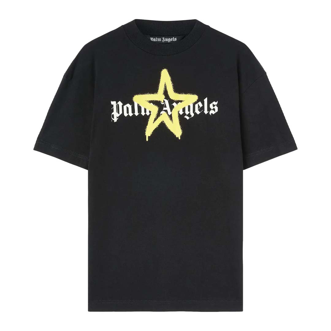 Palm Angels Yellow Star Sprayed Tee Black