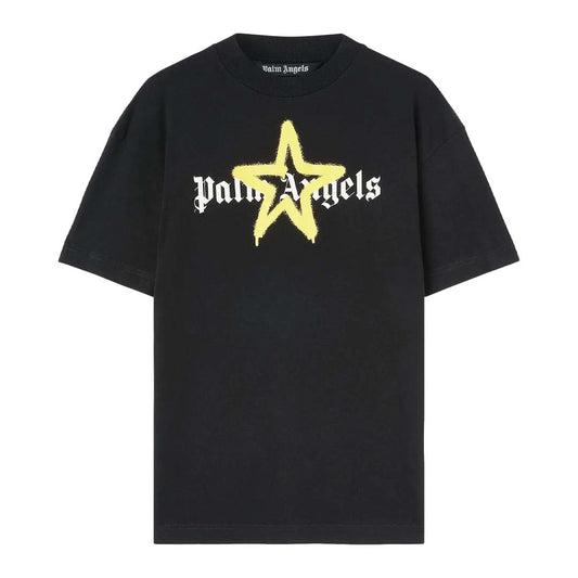 Palm Angels Yellow Star Sprayed Tee Black