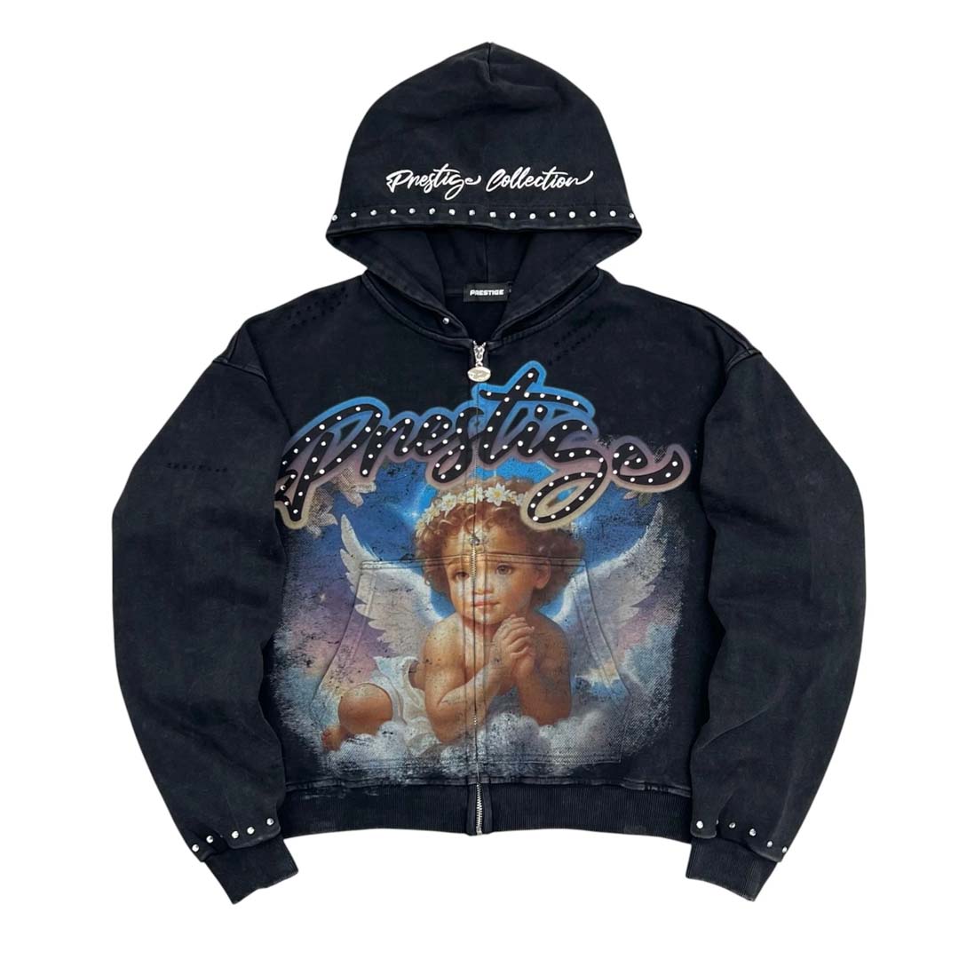 Prestige Angel Zip Up Hoodie Black Blue