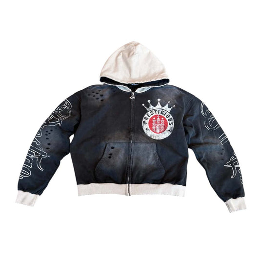 Prestige Crown Zip Up Hoodie Black White Red