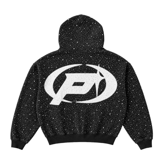 Prestige Diamond Rhinestone Zip Up Hoodie Black