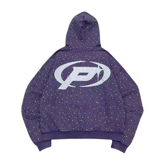 Prestige Diamond Rhinestone Zip Up Hoodie Purple