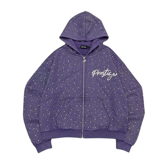 Prestige Diamond Rhinestone Zip Up Hoodie Purple
