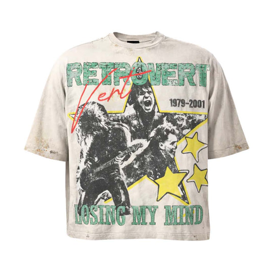Retrovert Rhinestone Star Tee Distressed White