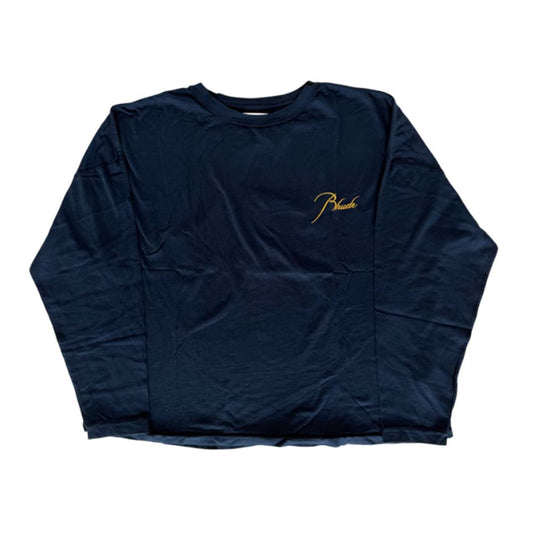 Rhude Classique Reverse Long Sleeve Tee Navy Yellow