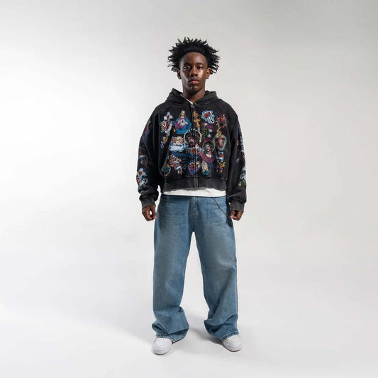 Righteous Risen King Cropped Zip Up Hoodie Black