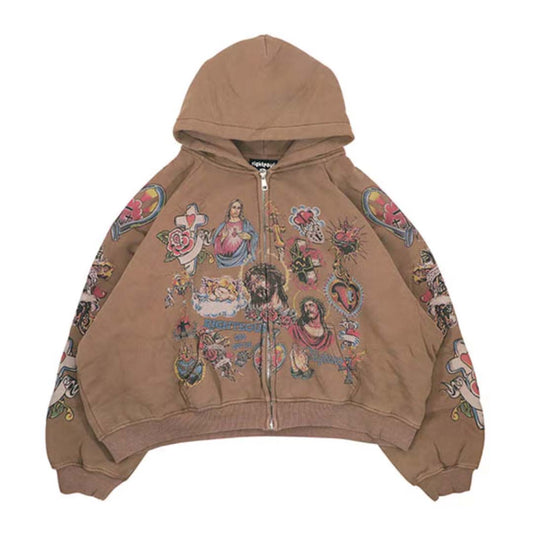 Righteous Risen King Zip Up Hoodie Brown