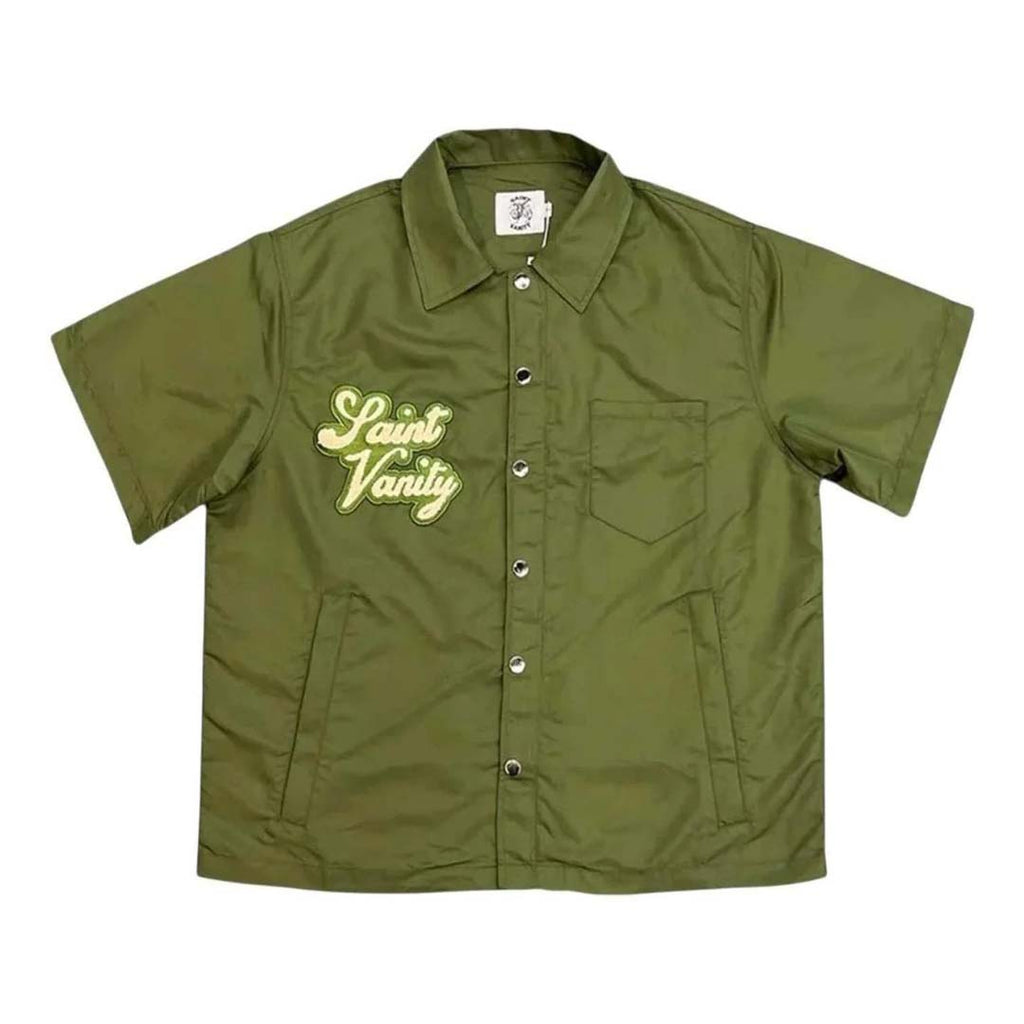Saint Vanity Nylon Button Up Shirt Olive Green