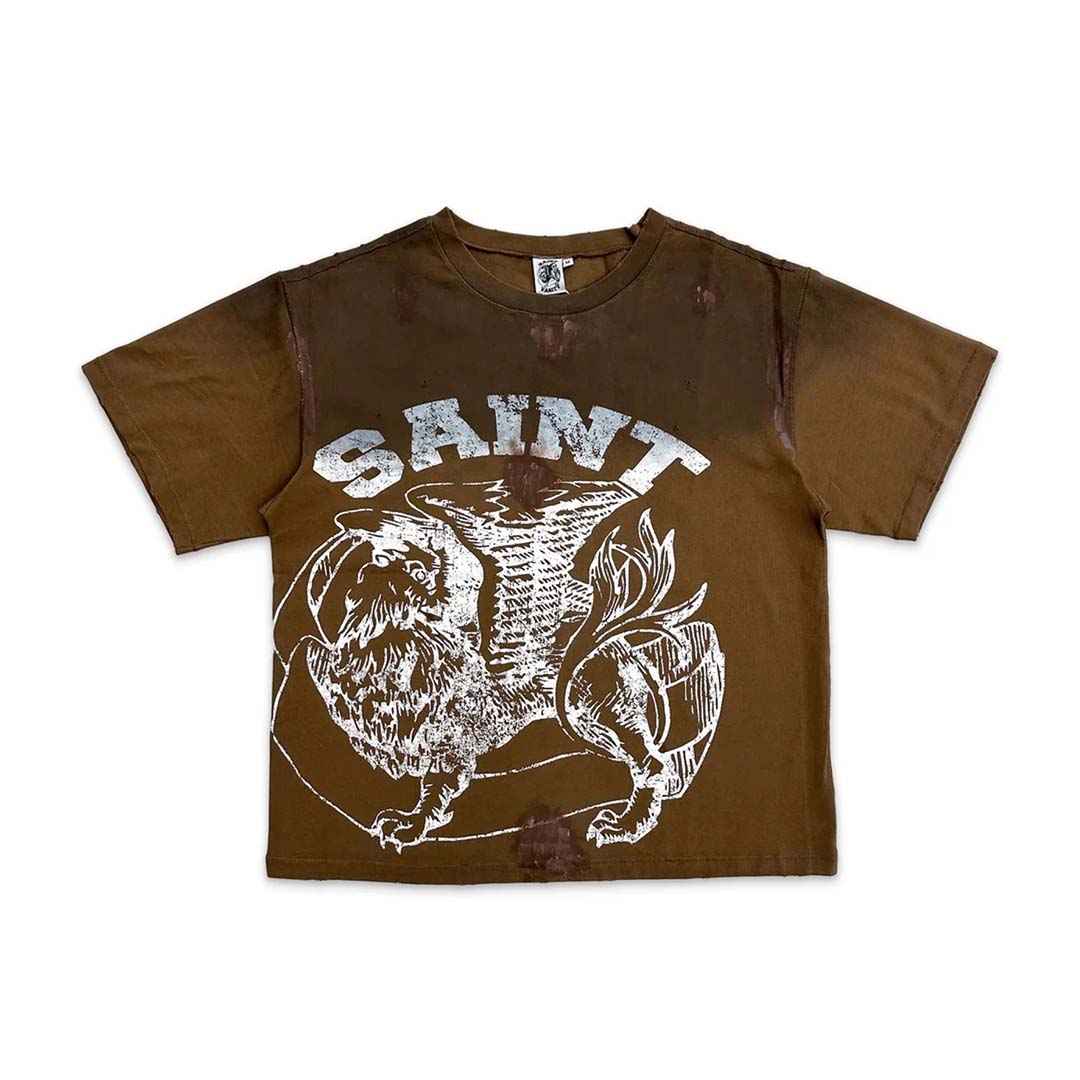Saint Vanity Griffin Tee Distressed Dirty Washed Brown