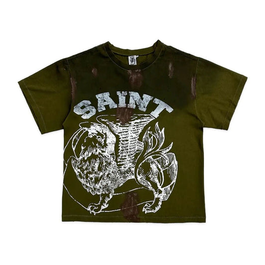 Saint Vanity Griffin Tee Distressed Dirty Washed Green