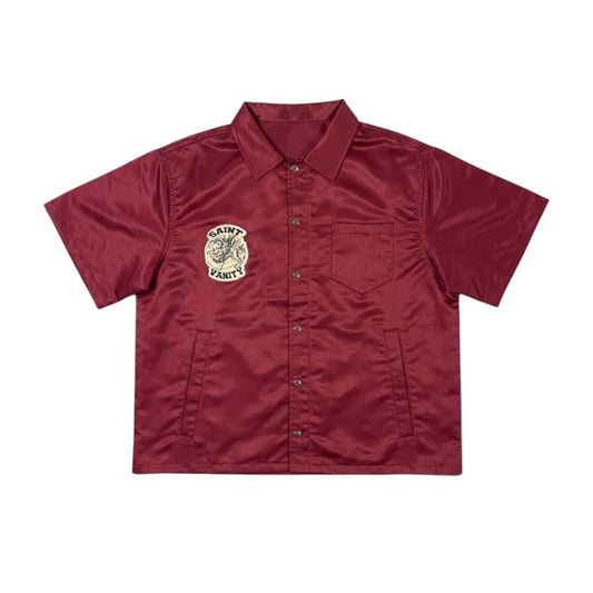 Saint Vanity Nylon Button Up Shirt Burgundy