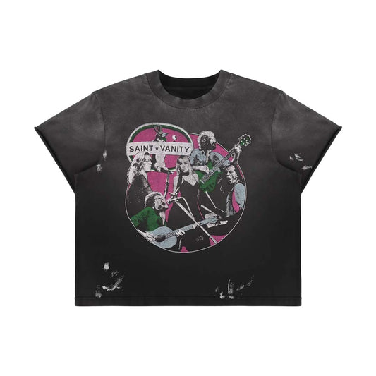 Saint Vanity U-N-I Sex Band Tee Faded Black Pink