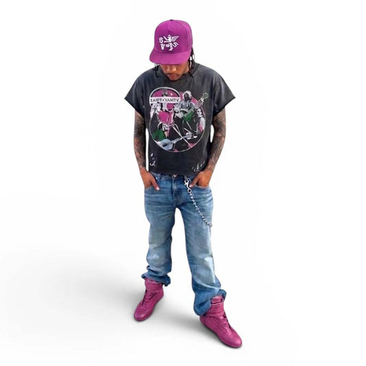 Saint Vanity U-N-I Sex Band Tee Faded Black Pink