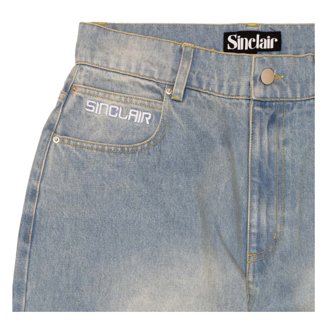 Sinclair Country Patched Denim Washed Blue Jeans