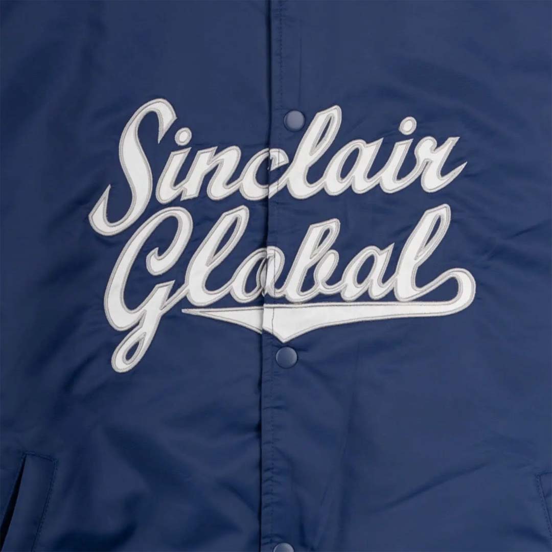 Sinclair Script Satin Bomber Jacket Blue