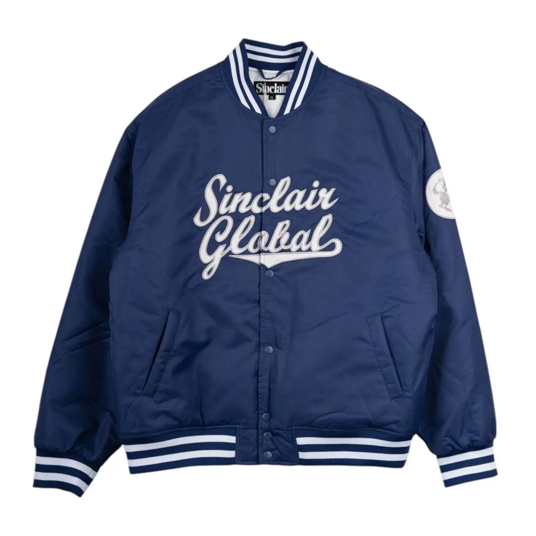 Sinclair Script Satin Bomber Jacket Blue