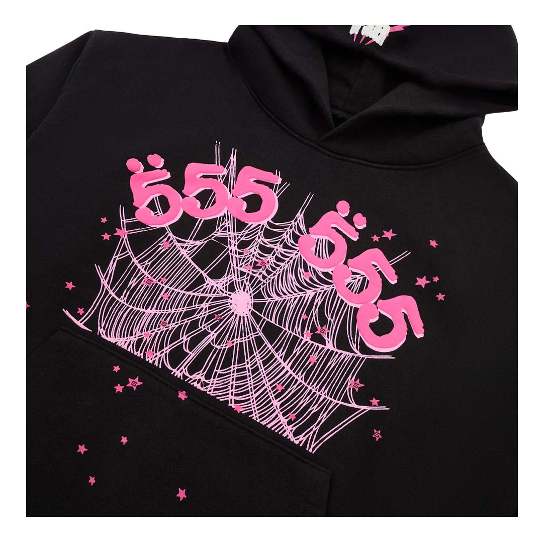 Sp5der Angel Number Web Hoodie Black Pink