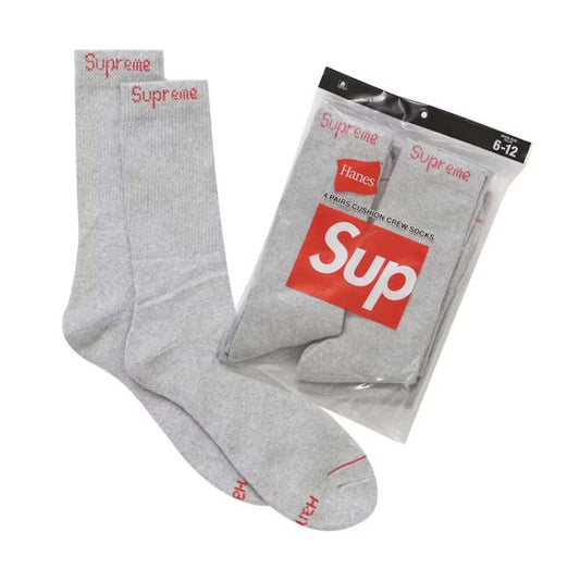 Supreme Hanes Crew Socks (4 Pack) Heather Grey