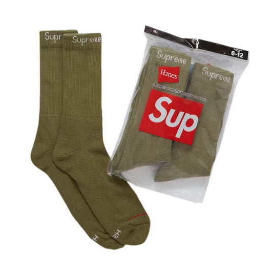 Supreme Hanes Crew Socks (4 Pack) Olive Green