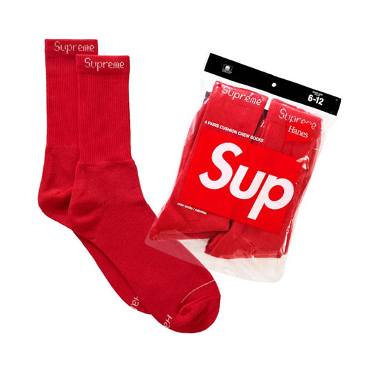 Supreme Hanes Crew Socks (4 Pack) Red