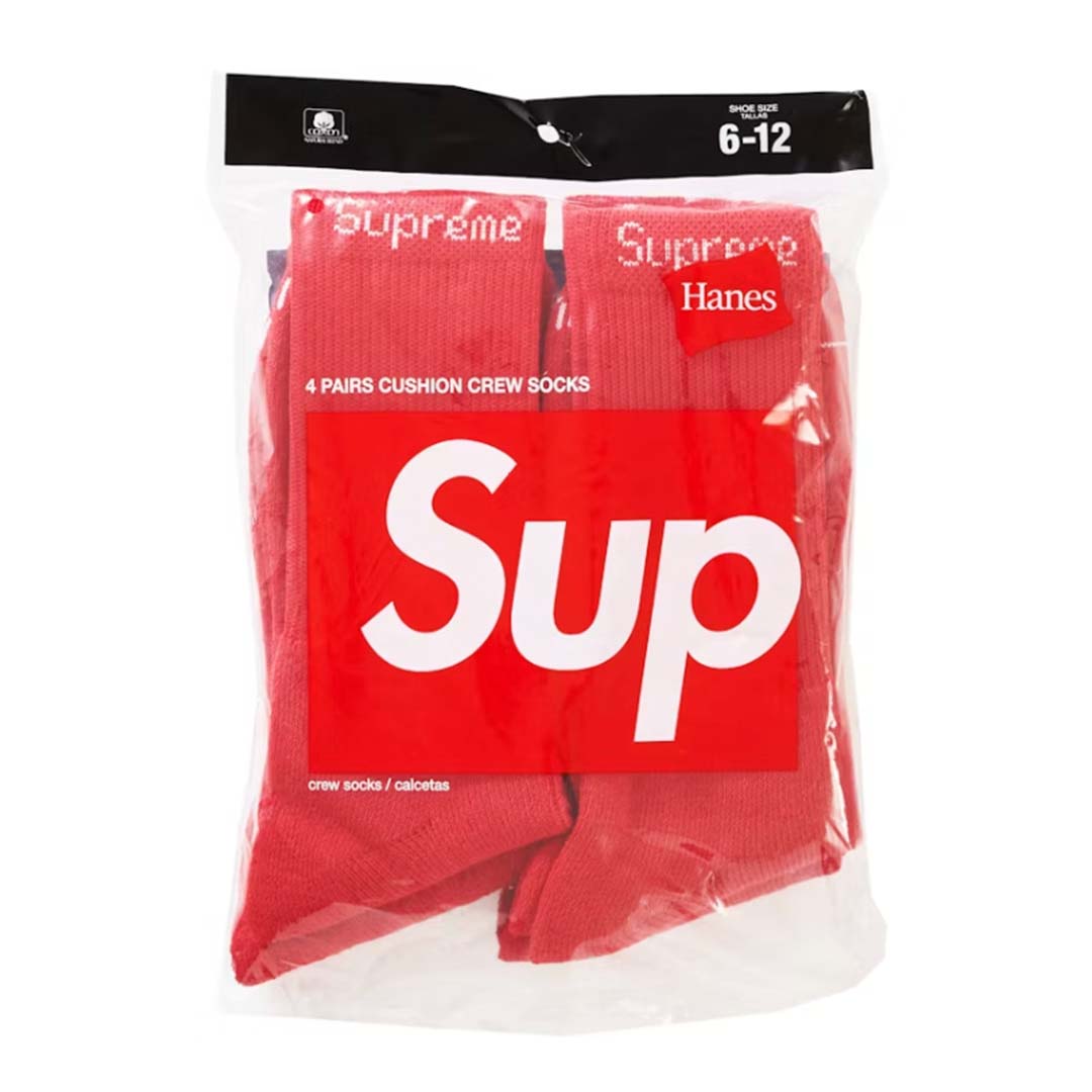 Supreme Hanes Crew Socks (4 Pack) Red