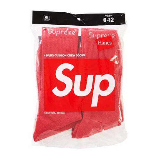Supreme Hanes Crew Socks (4 Pack) Red