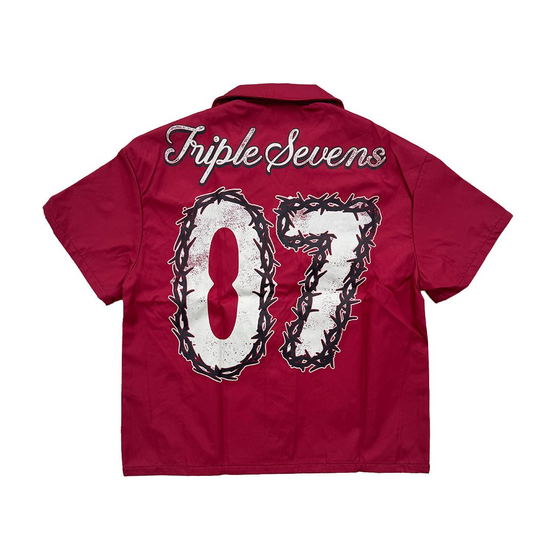 Triple Sevens Nylon Button Up Shirt Red