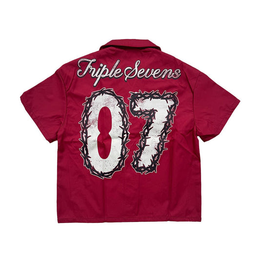 Triple Sevens Nylon Button Up Shirt Red